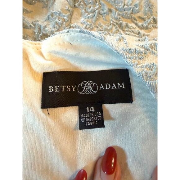 Betsy & Adam Ice Blue and Silver Jacquard Midi Dress - Size 14W - Picture 3 of 16